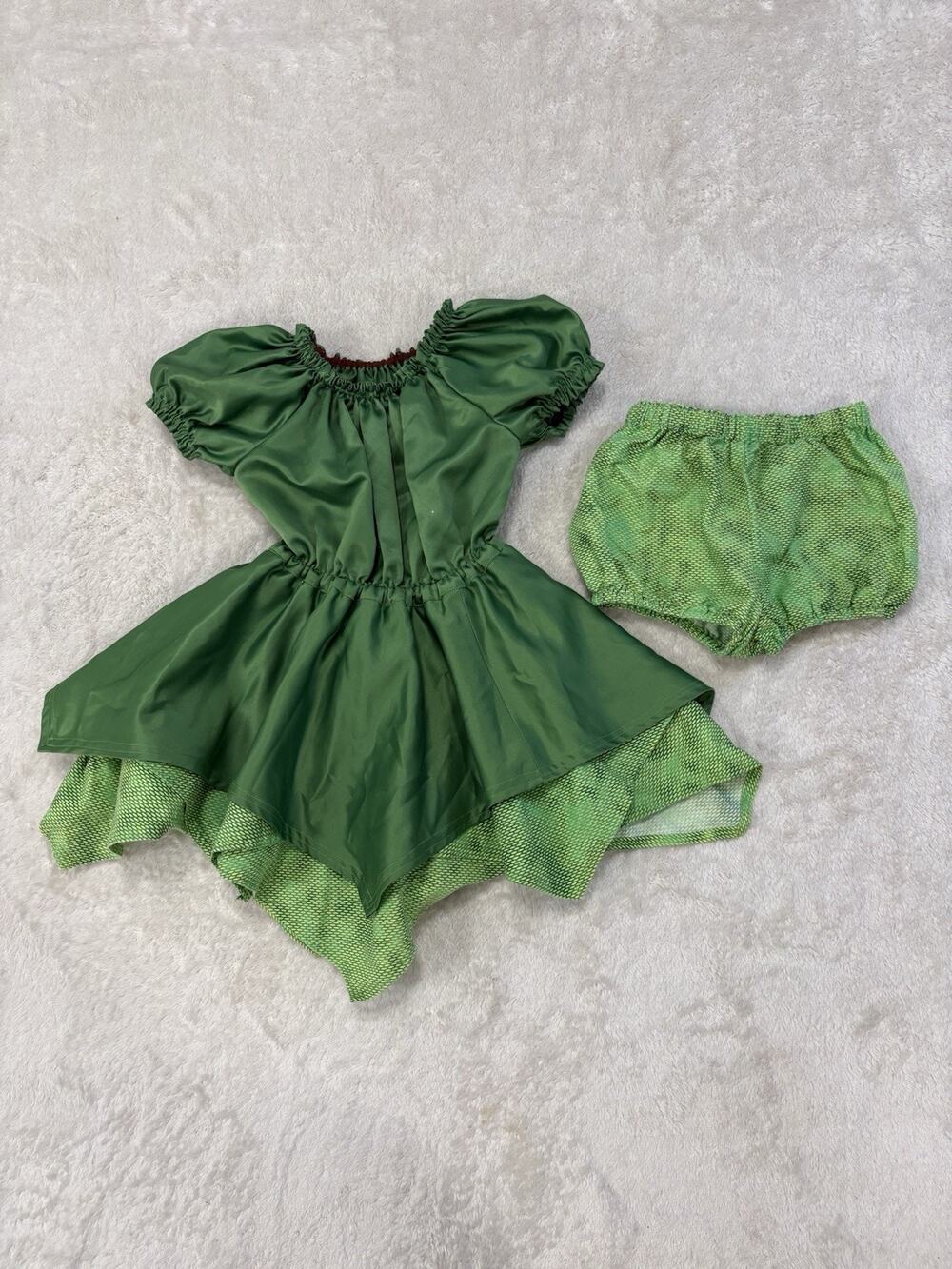 Handmade Girls 8/10 M Green Fairy Pixie Costume Dress Bloomers Tinker Bell Style